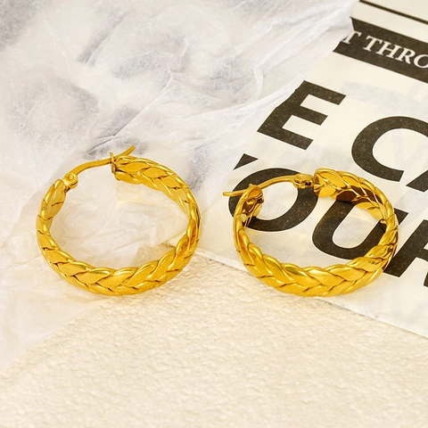 Edelstahl 18k Vergoldet Weizenähren Geflochtene Creolen Mode Pendler Schmuck Für Frauen