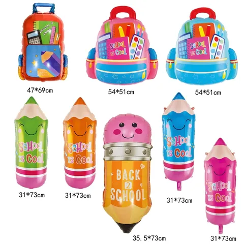 Back To School Foil Balloons Aluminum Mylar Pencil Backpack Bus Shapes Classroom Welcome Party Decoration Cartoon