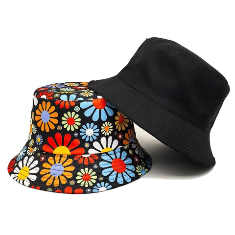 Chapeau Bob Polyester Imprimé Floral Marguerite Coloré Protection Solaire Pliable Rétro Extérieur Plage Pour Femmes Hommes