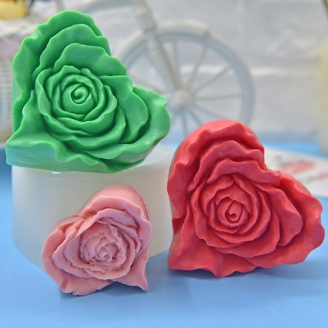 Herz Rose Blume Silikonform Für Seife Kerze Herstellung DIY Handwerk 3D Fondant Kuchen Dekoration Werkzeuge Flexibel