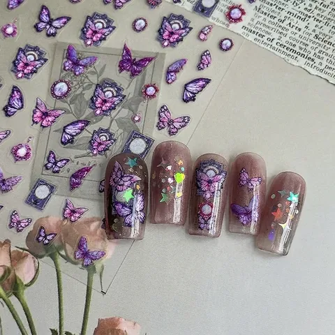 Adesivi Per Unghie Farfalla Ultra Sottili Resistenti Motivo Gioielli Vintage Francese Decorazione Manicure Per Donne
