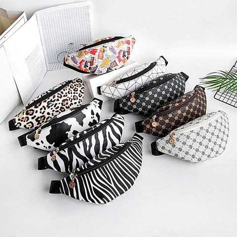Women Print Waist Bag PU Canvas Adjustable Strap Chest Pack Travel Street Wear Casual Fanny Pack