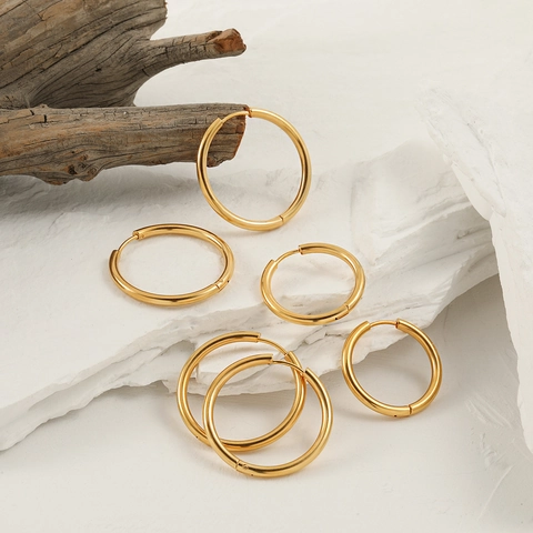 Hoop Earrings Titanium Steel Minimalist Ins Style Polished Round Gold Color Trendy Lightweight Jewelry For Women