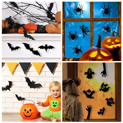Halloween Αυτοκόλλητα Τοίχου 3D Μαύρο PVC Νυχτερίδα Αράχνη Φάντασμα Σιλουέτα Αδιάβροχο Για Διακόσμηση Πάρτι Στο Σπίτι