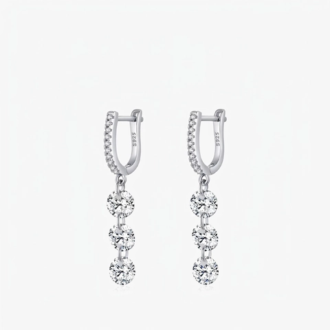925 Sterling Silber Tropfenohrringe Mit Klarem Rundem Zirkonia Quaste Huggie Hoop Minimalistisch Luxus Für Damen