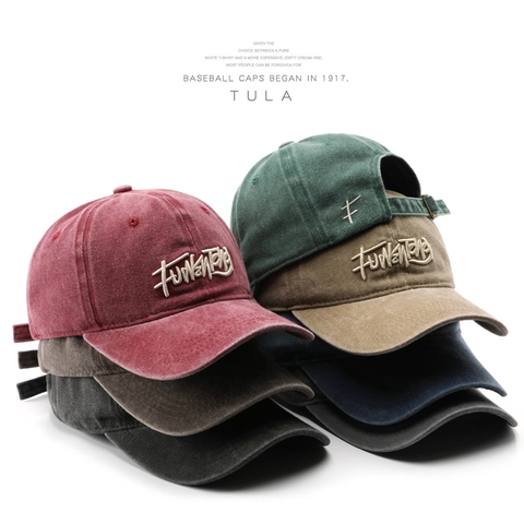 Washed Cotton Baseball Cap Vintage Distressed Letter Embroidery Adjustable Sun Shade Hat For Men And Women Streetwear