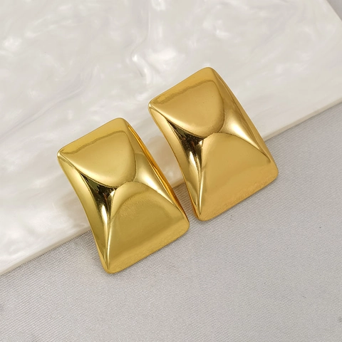 Eckige Stecker Ohrringe 18K Vergoldet Edelstahl Geometrisch Konkav Konvex Glänzend Poliert Modeschmuck Für Damen