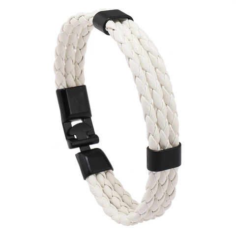 Woven Braided Bracelet PU Leather Alloy Magnetic Clasp Multilayer Retro Punk Style Jewelry Men Unisex Accessories