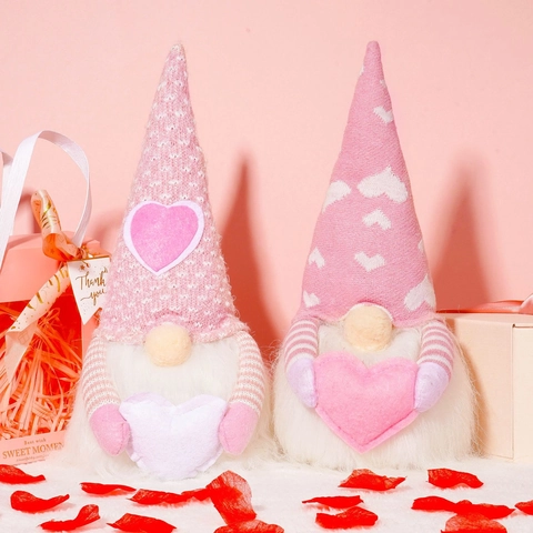 Gnomos LED de San Valentín Muñeca Sin Rostro de Peluche Luminosa Decoración de Corazón Gorro de Punto Ornamento Tomte Hogar Fiesta