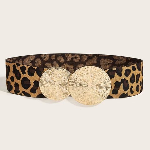 Cintura Elastica Larga Con Stampa Leopardata Da Donna Stile Western Vintage Fibbia Doppia Rotonda In Lega Corsetto