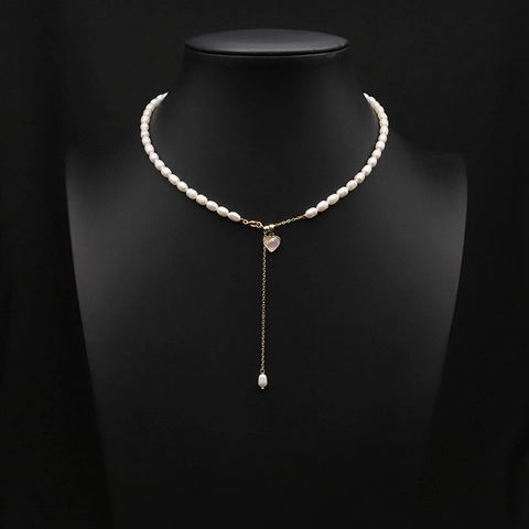 Elegant Y-Shape Pendant Necklace With Natural Freshwater Pearl And 18K Gold Plated Heart Charm For Women Light Luxury