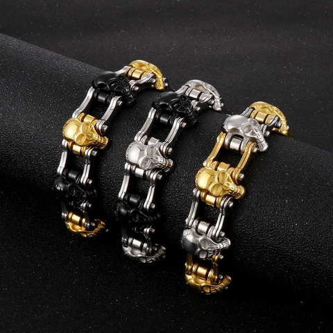Gotische Schedel Armband Van 316L Roestvrij Staal Heren Mechanische Biker Ketting Hip Hop Rock Punk Sieraden Accessoire