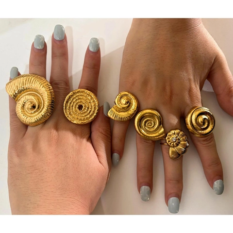 Vintage 18K Gold Plated 316L Stainless Steel Seashell Conch Spiral Open Rings For Women Personalized Adjustable Shell Ring Jewelry