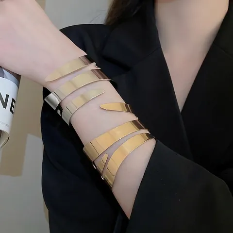 Bracciali Rigidi Geometrici In Metallo Multistrato Incrociati Spirale Aperti Minimalista Gioielli Lucidi Per Donne