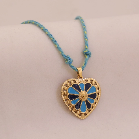 Stainless Steel Enamel Pendant Necklace With Woven Rope Vintage Tarot Card Sacred Heart Evil Eye Clover For Women