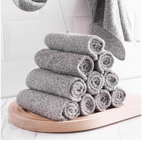 Kitchen Cleaning Cloth Bamboo Fiber Absorbent Dishcloth Soft Grey Japanese Style Dish Towel For Home
