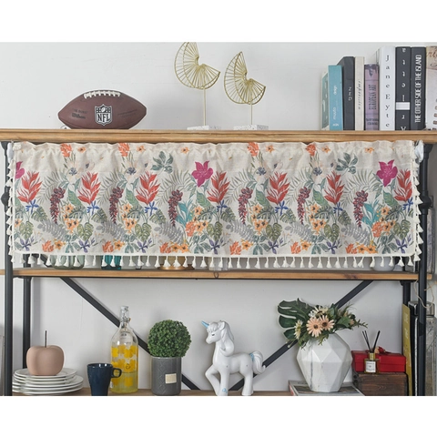 Mantovana Per Tenda Da Cucina Corta Stampa Floreale Misto Cotone Lino Nappa Volant Decorazione Finestra Caffè