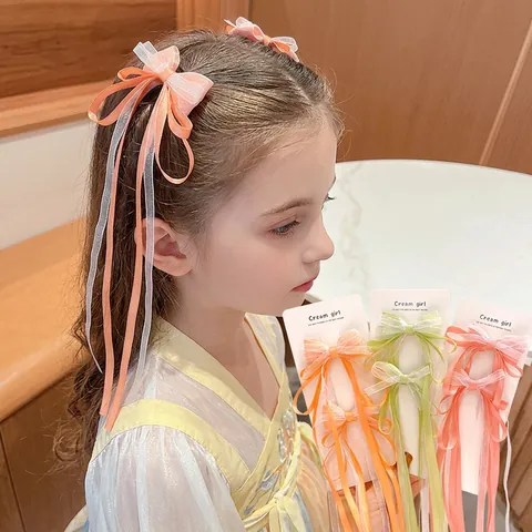 Mollette Per Capelli Con Fiocco Per Ragazze Con Lunghe Nappe In Nastro Organza Garza Forcine Per Treccia Accessori Hanfu