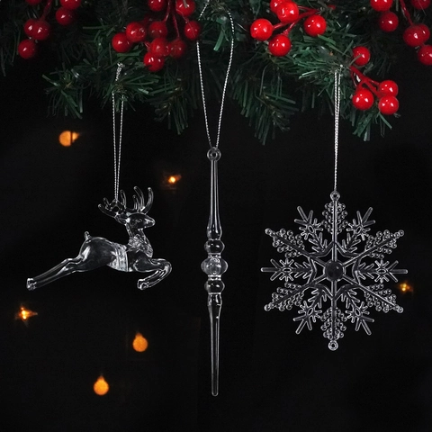 Adornos De Navidad Colgantes Acrílico Estilo Cristal Copo De Nieve Reno Icicle Decoración De Árbol Fiesta
