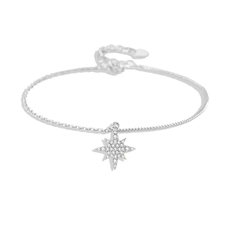 925 Sterling Silver Octagonal Star Bracelet For Women Full Zirconia Pave North Star Pendant Adjustable Chain Fashion Jewelry