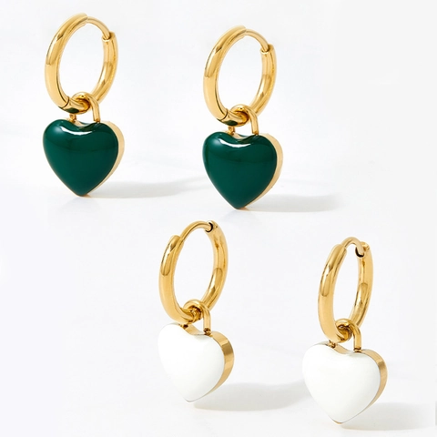 Edelstahl Herz Anhänger Ohrringe Für Frauen Vergoldet Emaille Doppelseitig Bunt Retro Schmuck