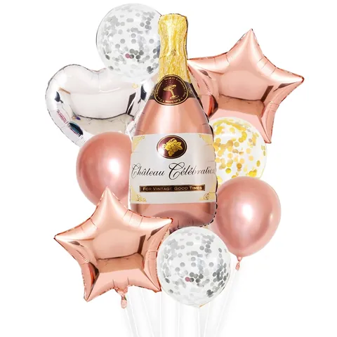 Palloncino Bottiglia Di Champagne Oro Rosa Alluminio E Lattice Stella Cuore Coriandoli Palloncini Matrimonio Compleanno Festa Decorazione