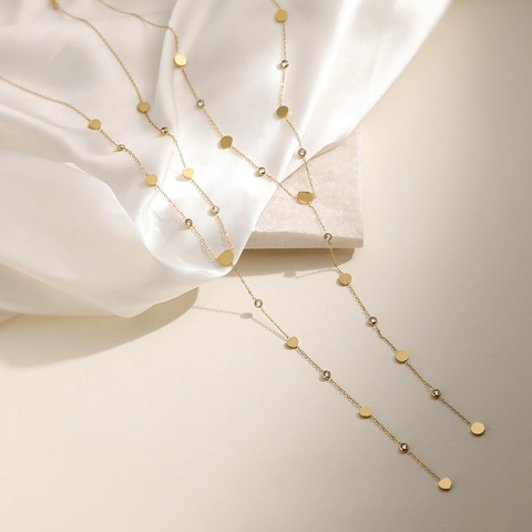 Heart Y-Shaped Pendant Necklace 18K Gold Plated Stainless Steel With Zircon Elegant Tassel Clavicle Chain For Women Jewelry