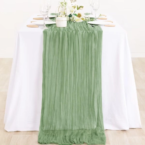 Chemin De Table Polyester Étamine Gaze Plissé Texturé Boho Mariage Fête Décoration Romantique Rustique Salle À Manger