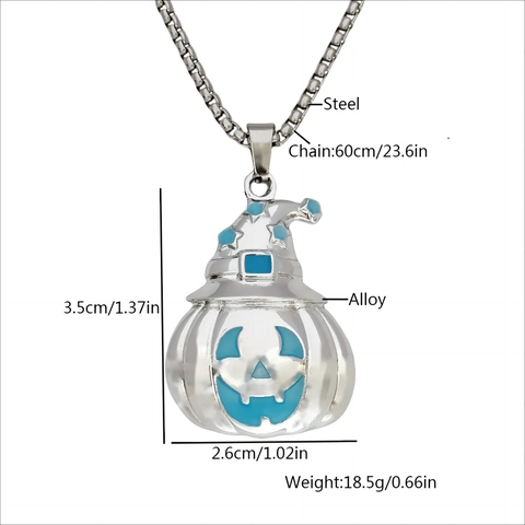 Halloween Kürbis Anhänger Halskette Leuchtend Im Dunkeln Hexenhut Legierung Stahlkette Festschmuck