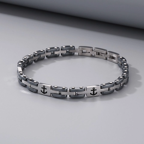 Heren Anker Armband Roestvrij Staal Ketting Industriële Mechanische Stijl Zilver En Zwart Gepolijst Mode-Sieraden