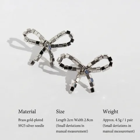 Boucles d'Oreilles Clous Cube Nœud Papillon Tissées Main Style Coréen pour Femmes Laiton Plaque Or Argent Tige Argent 925