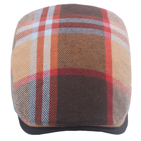 Vintage Plaid Flat Cap For Men Women British Gatsby Style Newsboy Hat With Adjustable Side Buckle Polyester Tweed Texture