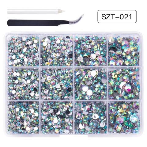 Boxed Nagelkunst Strass Set Multi Größe Flatback Harz Edelsteine DIY Maniküre Zubehör Mit Pinzette Und Picker Stift