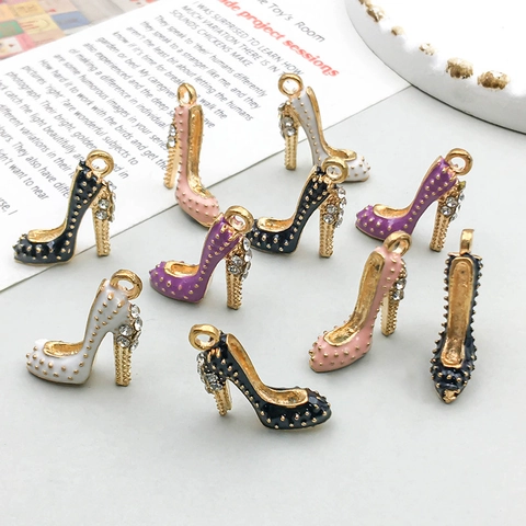 High Heel Schuh Charms Emaille Zinklegierung Straß Anhänger Für DIY Schmuckherstellung Ohrring Halskette Zubehör
