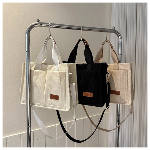 Women Fashion Corduroy Large Capacity Tote Bag Casual Versatile Shoulder Bag Single Strap Letter Patch Crossbody Bag Autumn Style