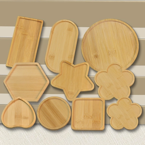 Bamboo Wood Trays Coasters Multi Shapes Natural Decorative Saucers For Drinks DIY Crafts Home Kitchen Accessory