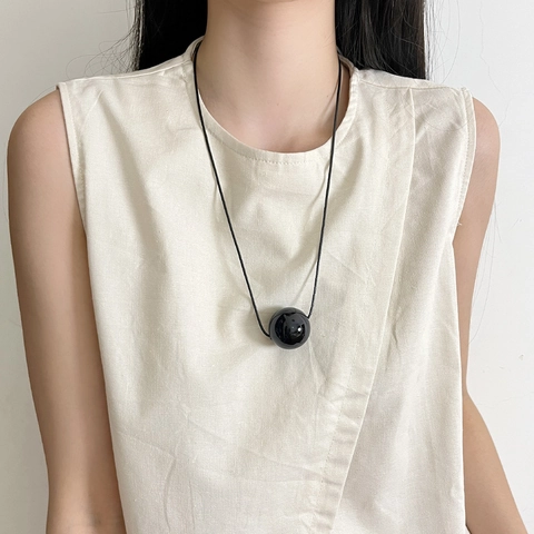 Minimalist Geometric Ball Heart Pendant Long Necklace Alloy Wood Synthetic Leather Rope Sweater Chain Jewelry For Women