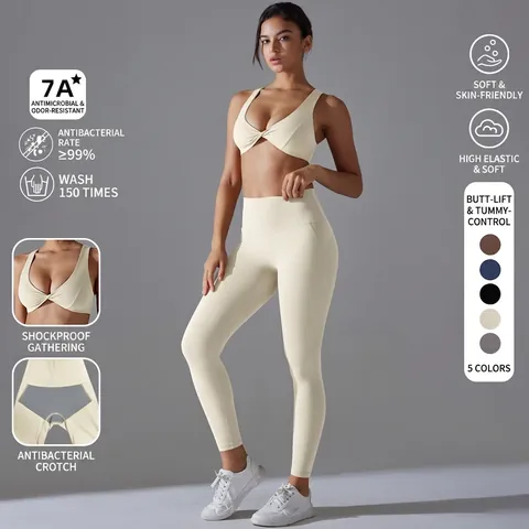 Women Yoga Bra And Leggings Nylon Spandex Antibacterial High Elasticity High Waist Gym Fitness Workout Activewear