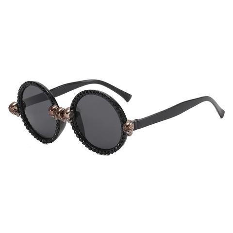 Punk Gotische Ronde Zonnebril Voor Vrouwen Strass Schedel Versierd Feest Bril Mode PC Montuur Zonnebril