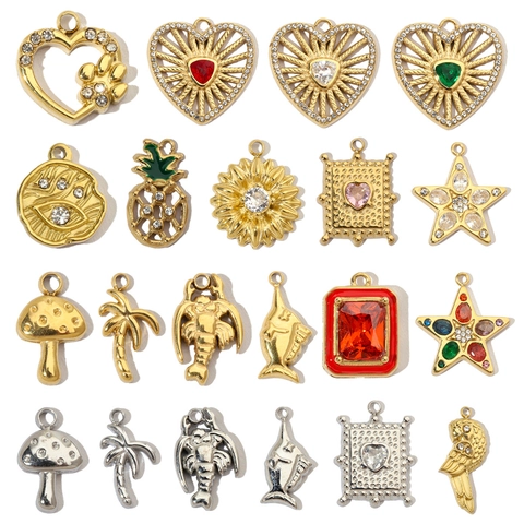 Stainless Steel DIY Pendants Jewelry Making Charms Heart Star Animal Shapes Zircon Rhinestone Enamel Vintage Style Women Accessories