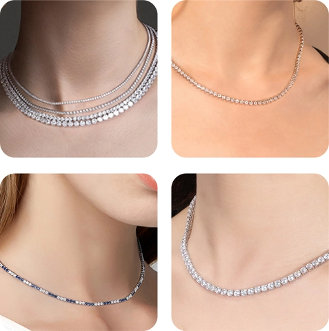 925 Sterlingsilber Tennis-Kette Halskette Für Damen Funkelnde Zirkonia Eingelegt Galvanisierte Schmuck Party Geschenk
