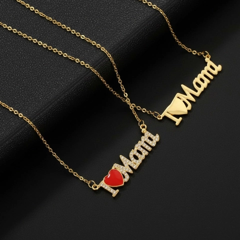 Kupfer Halskette 18K Vergoldet Rote Emaille Herz I Love Mama Anhänger Schlüsselbein Kette Muttertag Schmuck Damen