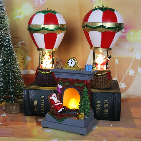 LED Leuchtende Weihnachts-Harz-Dekorationen Weihnachtsmann Schneemann Kamin Nachtlicht Festliche Tischdeko Weihnachtsgeschenke