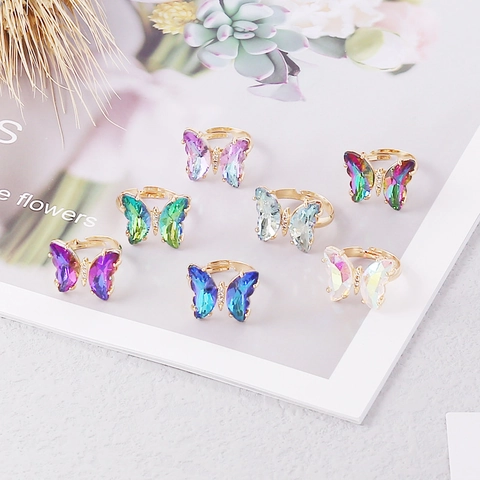 Schmetterling Ring Kupfer Und Glas Gradient Verstellbar Modeschmuck Für Frauen Mit Mikro Eingelegtem Zirkon