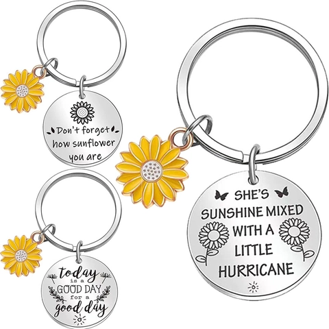 Inspirierender Schlüsselanhänger Aus Edelstahl Graviertes Zitat Gelber Emaille Sonnenblumen Anhänger Geschenk Für Frauen Freunde