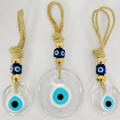 Handmade Turkish Evil Eye Glass Hanging Ornament Nazar Boncuk Wall Decor Protection Charm Hemp Rope Boho Car Interior Pendant