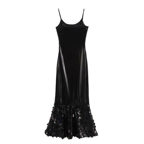 Women Sexy Sequin Maxi Dress Slim Fit High Waist Mermaid Hem Evening Party Slip Dress Elegant Sleeveless