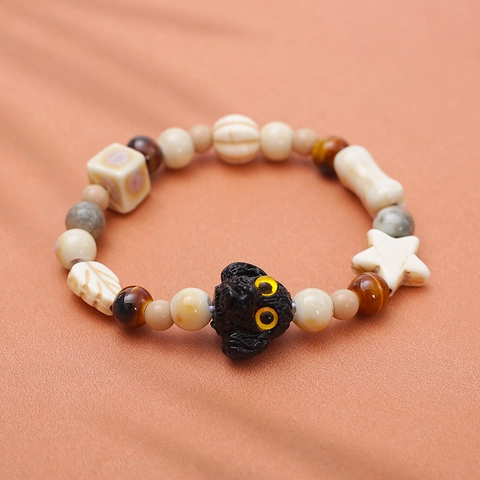 Handmade Ceramic Beaded Bracelet Cartoon Dog Pendant Star Bone Beads Adjustable Jewelry Gift For Women Men Students