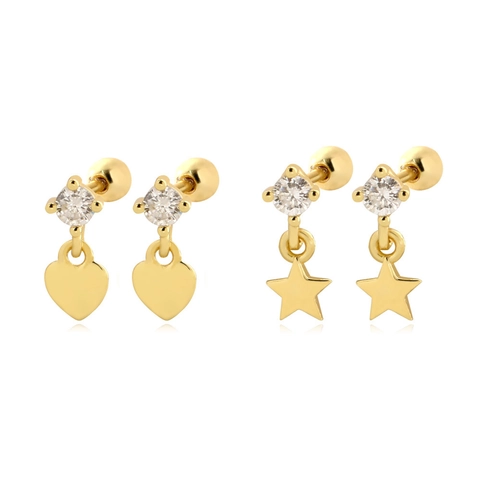 Boucles d'Oreilles Clous en Argent Sterling 925 Forme de Cœur Étoile pour Femme avec Strass Incrustés et Fermoir à Vis
