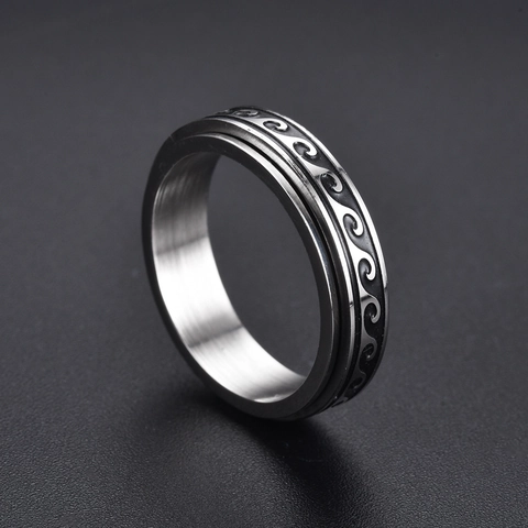 Stainless Steel Spinner Ring Sun Moon Star Wave Pattern Anxiety Relief Stress Reducer Band Retro Punk Jewelry For Men Women